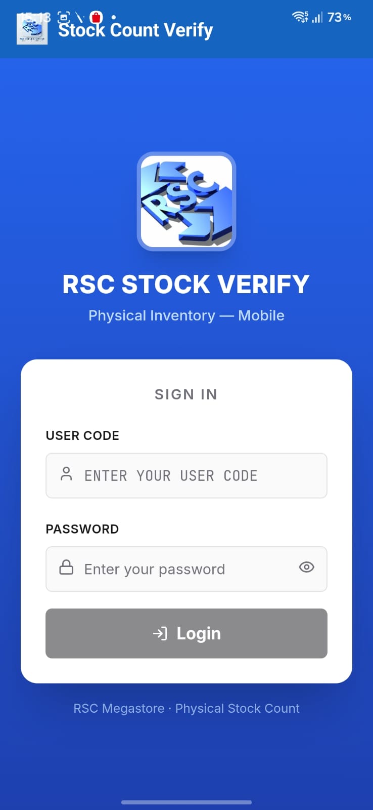 Stock Verify Android app screen